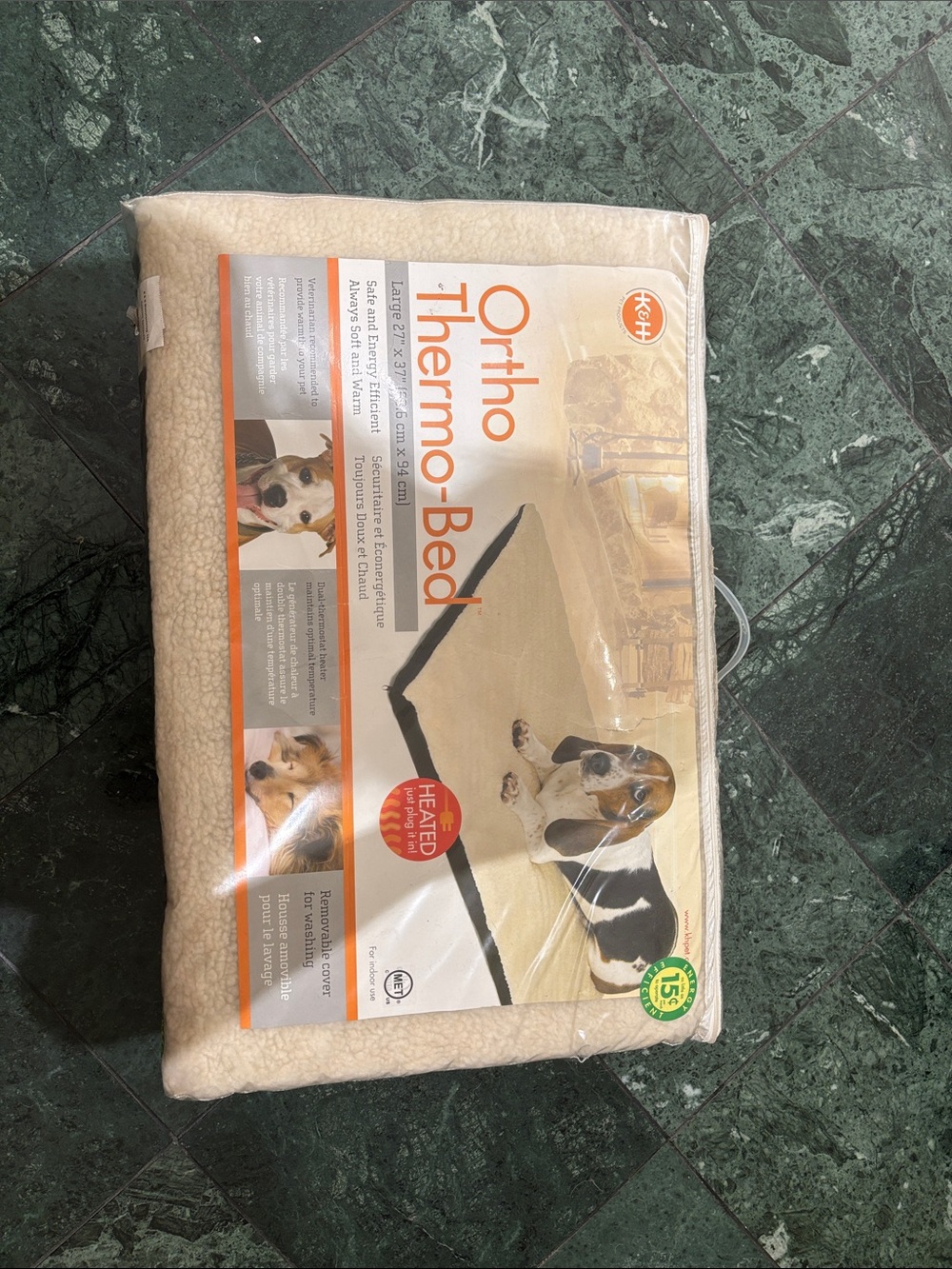 K & H Ortho Thermo-Bed Heated Dog Bed  size large- Cream and black